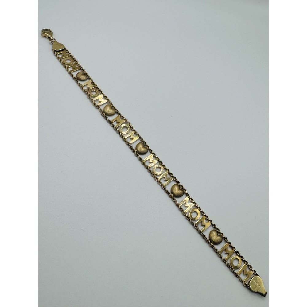Vintage Aurafin 10K Gold MOM Heart Bracelet 6.75" 1980s 1990s Repair